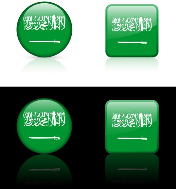 siyah ve beyaz zemin üzerine Suudi Arabistan bayrağı düğmeleri