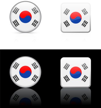 Güney Kore bayrağı düğmeleri siyah ve beyaz zemin üzerine