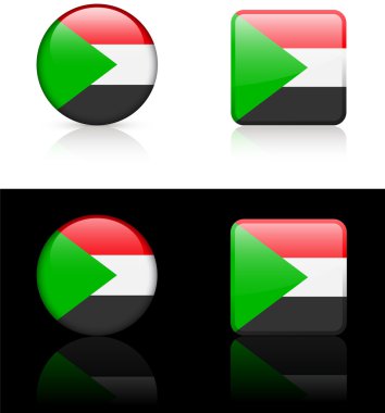 siyah ve beyaz arka plan üzerinde Sudan bayrağı düğmeleri