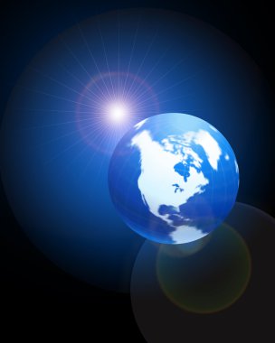 Globe on blue glowing background with lens flare clipart