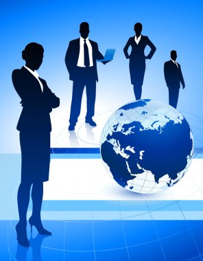 Business Team with Globe on Abstract Background clipart