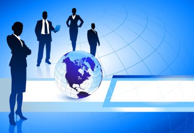 Business Team with Globe on Abstract Background clipart