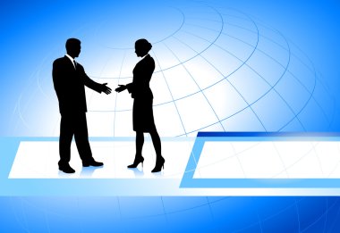 Business Couple on Globe Background clipart