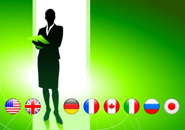 Businesswoman with Internet Flag Buttons Background clipart