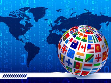 Flags Globe with World Map Binary Code Background clipart