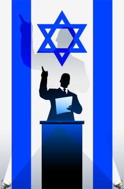 İsrail bayrağı bir podyum arkasında siyasi hoparlör ile