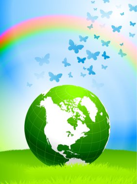 Globe on Nature Background with Rainbow clipart