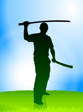 Karate Sensei with Sword on Nature Background clipart