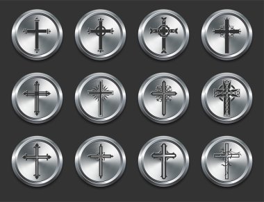 Religious Cross Icons on Metal Internet Buttons clipart