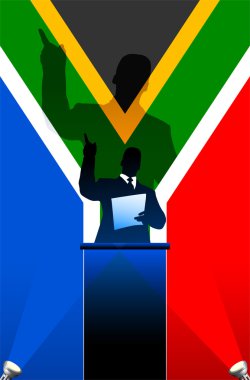 South Africa flag with political speaker behind a podium clipart