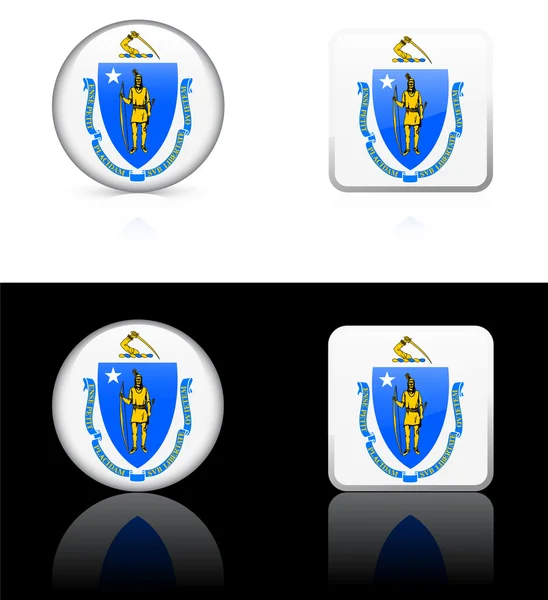 Massachusetts Flag Icon on Internet Button — Stock Vector