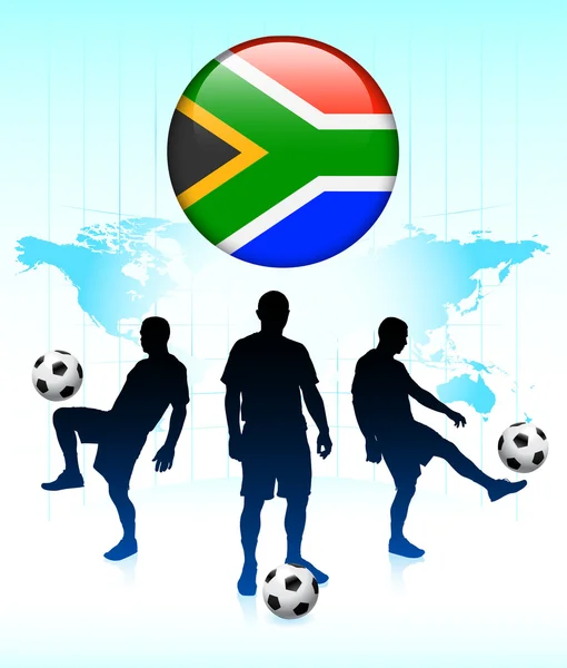 ไอคอนธงแอฟริกาใต้บนปุ่มอินเทอร์เน็ตกับทีมฟุตบอล — ภาพเวกเตอร์สต็อก