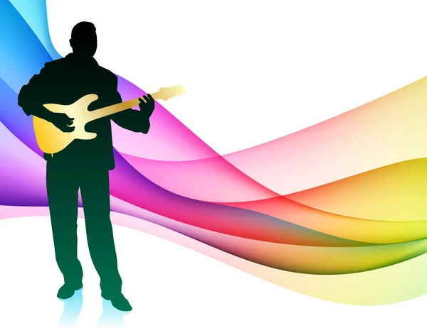 Músico de guitarra sobre fundo abstrato colorido — Vetor de Stock