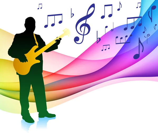 Guitar Player on Musical Note Color SpectrumOriginal Vector Illu — Stock Vector