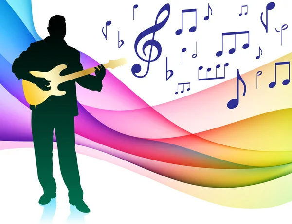 Chitarrista sulla nota musicale spettro di colore — Vettoriale Stock