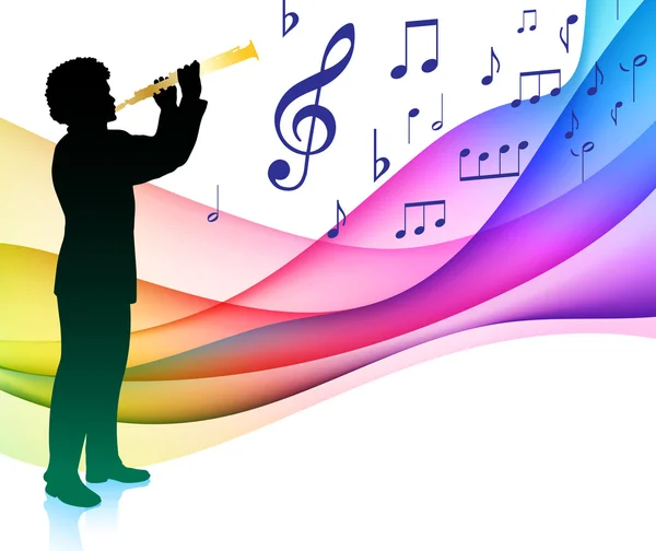 Flute Player on Musical Note Color SpectrumOriginal Vector Illus — Stock Vector