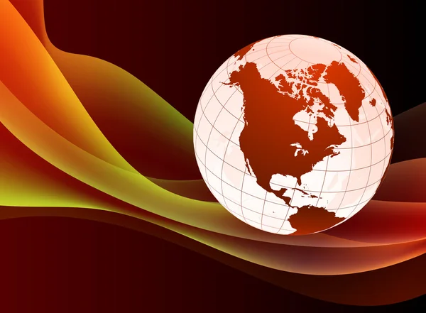 Globus auf abstraktem rotem Hintergrund — Stockvektor