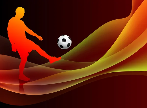 Giocatore di calcio su sfondo astratto arancione — Vettoriale Stock