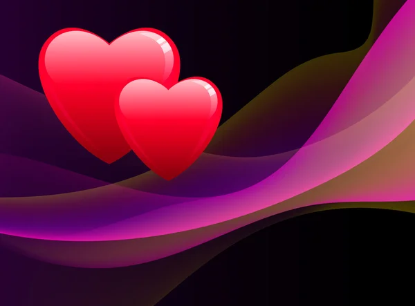Coeurs sur fond violet abstrait — Image vectorielle