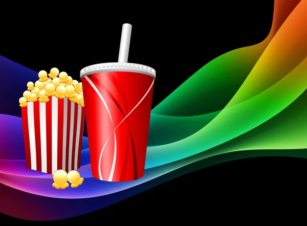 Popcorn und Limo auf abstraktem Hintergrund — Stockvektor