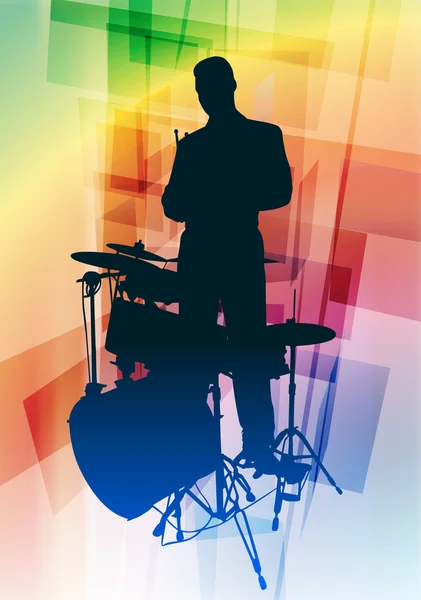 Drum Musician on Abstract Background — Stock Vector