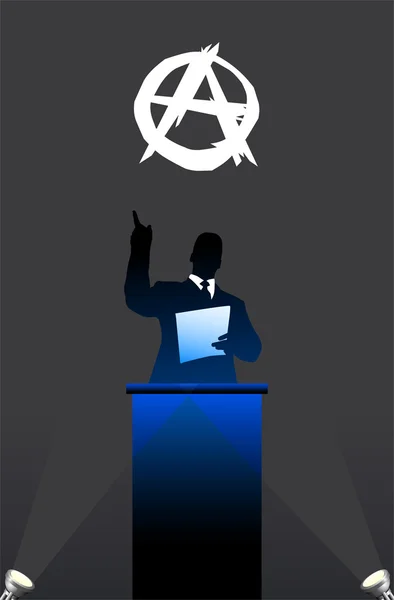 Drapeau de l'anarchie avec orateur politique derrière un podium — Image vectorielle