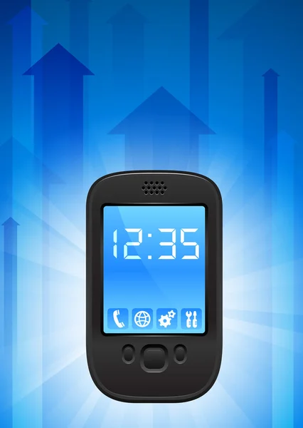 Handy auf blauem Pfeil Hintergrund — Stockvektor
