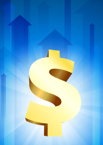 Dollar valuta på blå pil bakgrund — Stock vektor