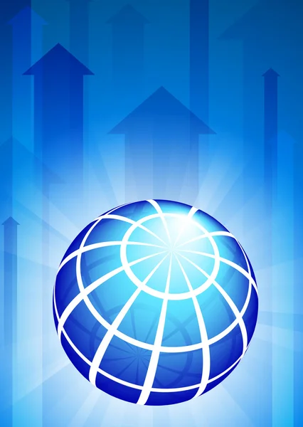 Globe op de blauwe pijl achtergrond — Stockvector