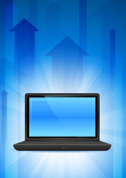 Laptop på blå pil bakgrund — Stock vektor