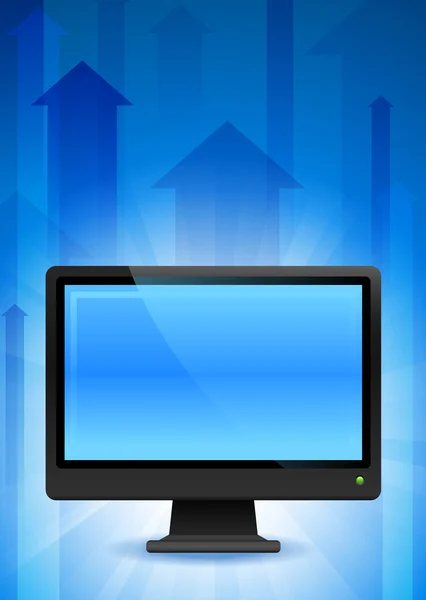 Moniteur d'ordinateur sur fond de flèche bleue — Image vectorielle