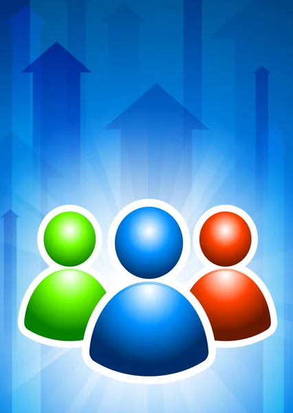 Grupo de usuarios sobre fondo de flecha azul — Vector de stock