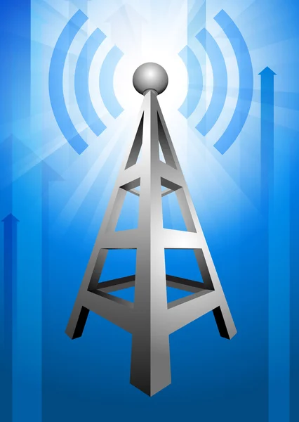 青色の矢印の背景の上のラジオ — ストックベクタ