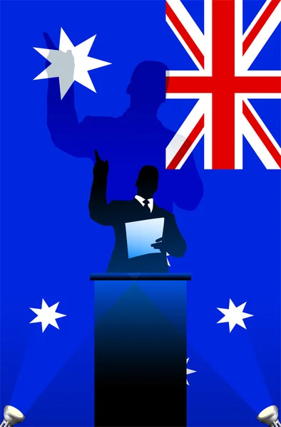 Avustralya bayrağı bir podyum arkasında siyasi hoparlör ile — Stok Vektör