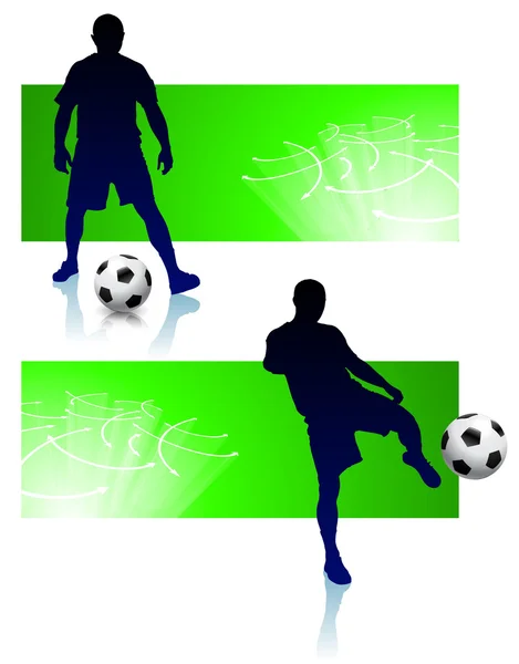 Ensemble de joueur de football avec cadre vert — Image vectorielle