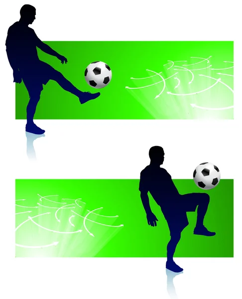 Fußballer-Set mit grünem Rahmen — Stockvektor