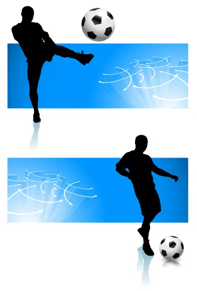 Ensemble de joueur de football avec cadre bleu — Image vectorielle