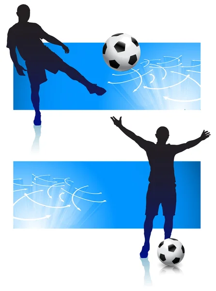 Juego de jugador de fútbol con marco azul — Vector de stock