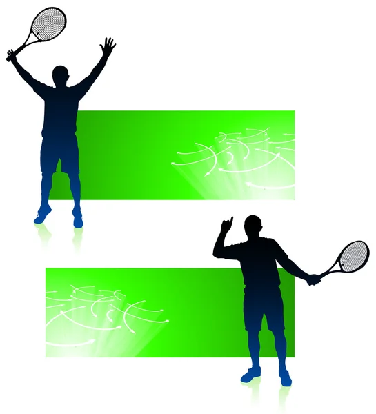 Tennisspeler met groene banners — Stockvector