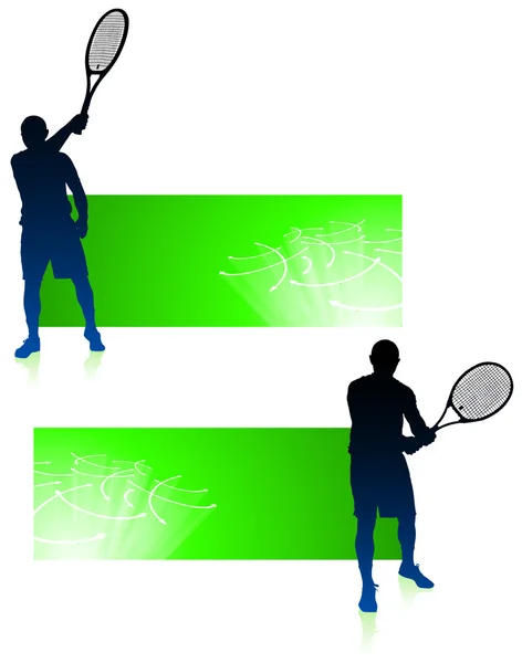 緑のバナーのテニス選手 — ストックベクタ