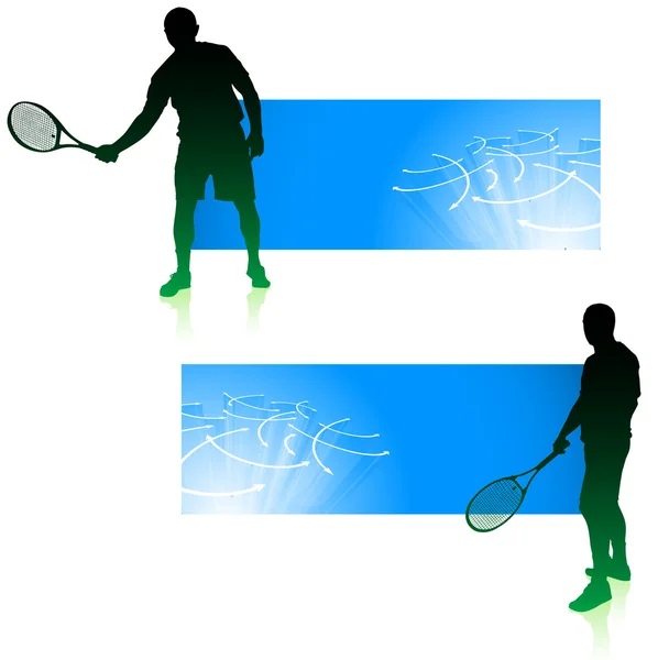 Tennisspelare med blå banners — Stock vektor