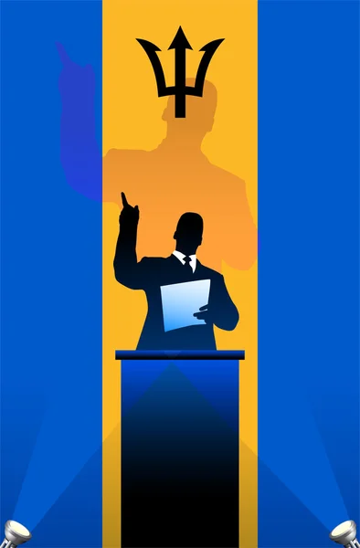 Drapeau de la Barbade avec orateur politique derrière un podium — Image vectorielle