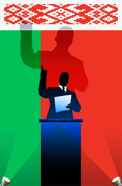 Wit-Rusland vlag met politieke spreker achter een podium — Stockvector