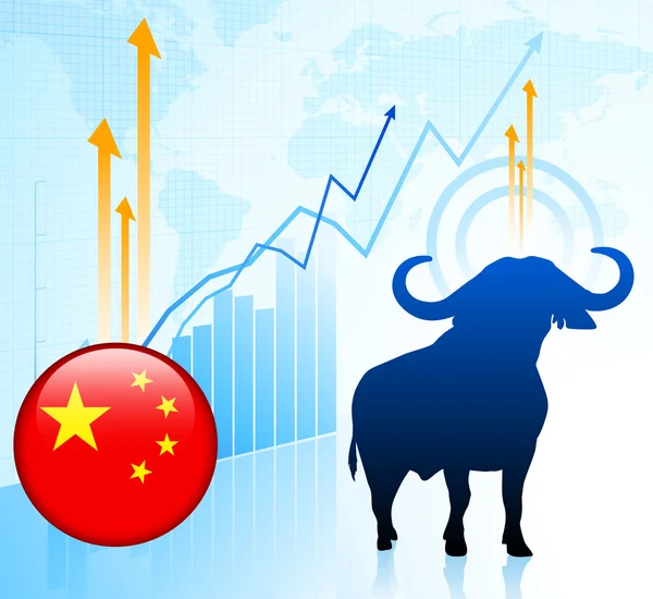 Bullmarkt met chinese internet knop — Stockvector