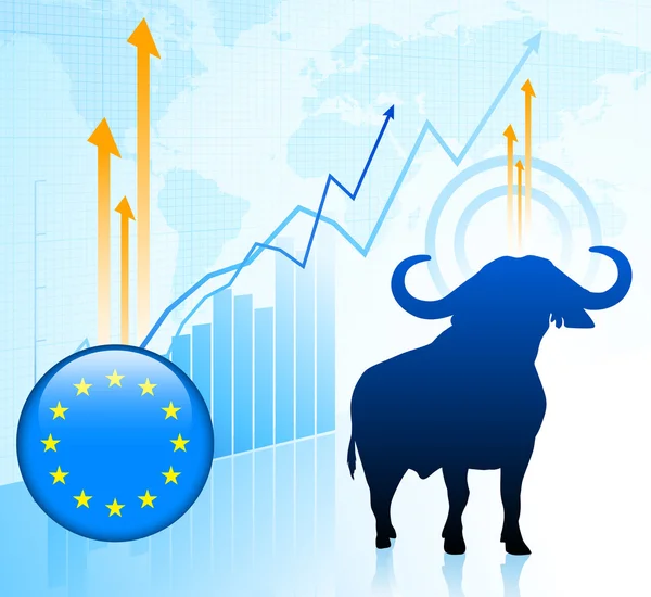 Bullmarkt met Europese Unie knop — Stockvector