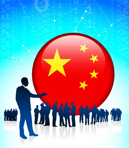 Business Leader con pulsante Internet cinese — Vettoriale Stock