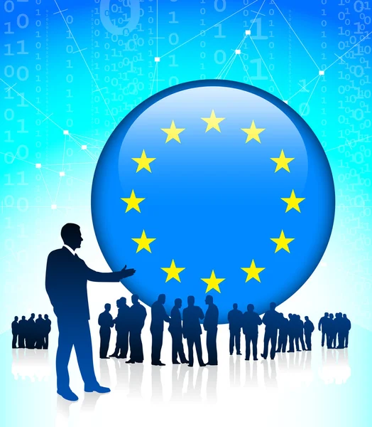 Företagsledare med Europeiska unionen-knappen — Stock vektor