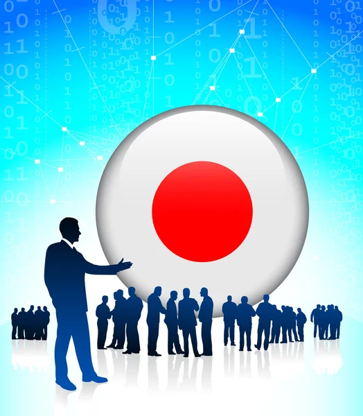 Zakenman leider met Japanse internet knop — Stockvector