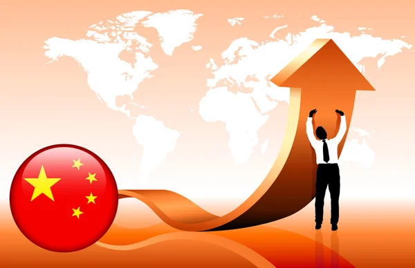Uomo d'affari tenendo freccia con la Cina Internet Button — Vettoriale Stock