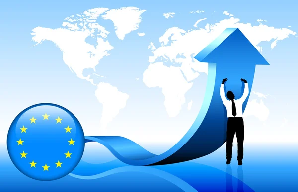 Επιχειρηματίας που κατέχουν το βέλος με το κουμπί της Ευρωπαϊκής Ένωσης — Διανυσματικό Αρχείο